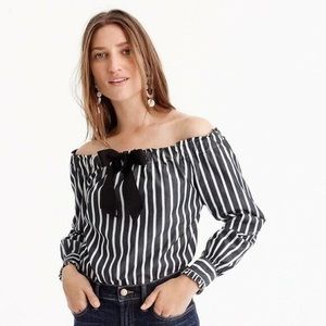 J. Crew Off-the-Shoulder Striped Blouse with Bow